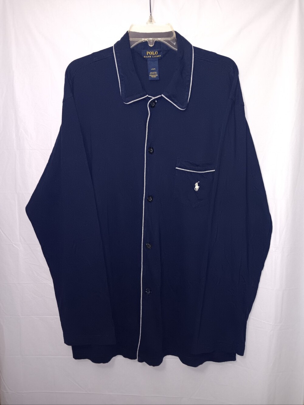 Polo by Ralph Lauren Navy Button-Front Pajama Shirt with White Piping